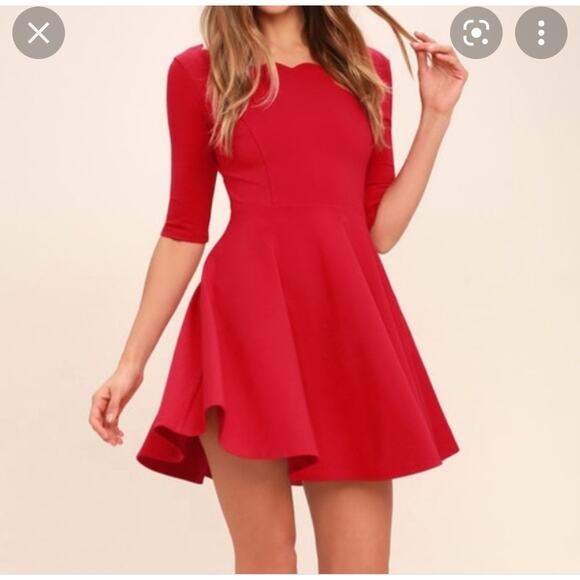 NWT Lulus Tip the Scallops Red Scalloped Skater Dress size large - Picture 2 of 12